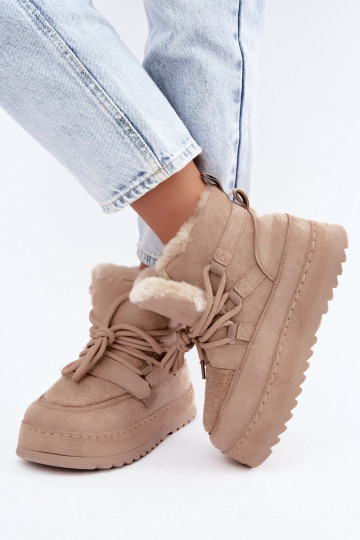 Smėlio spalvos suvarstomi žieminiai batai ant platformos Coraliah 2