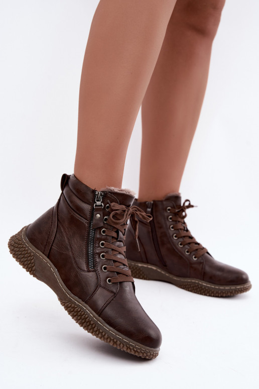 Moteriški pašiltinti aulinukai su kailiuku viduje iš dirbtinės odos rudos spalvos Ulverina