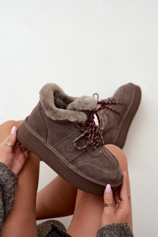 Dirbtinės zomšos moteriški sniego batai su raišteliais Big Star UU274313 rudos spalvos