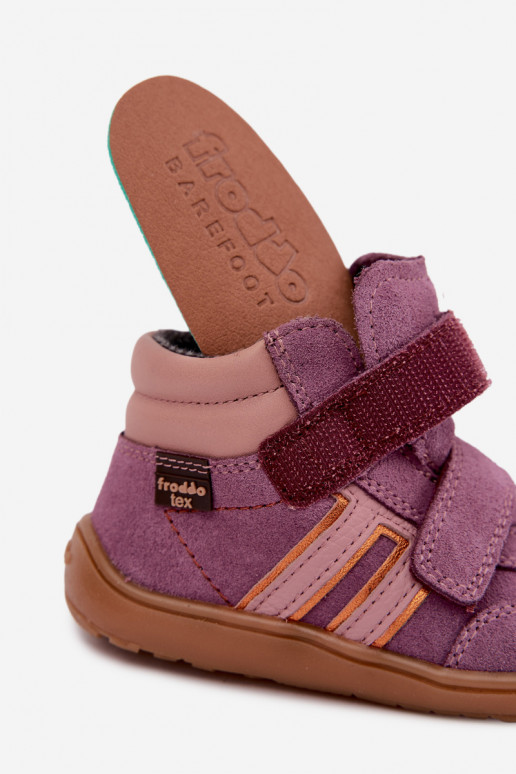 Vaikiška dirbtinės zomšos avalynė Barefoot FRODDO G3110285-12 violetinės spalvos