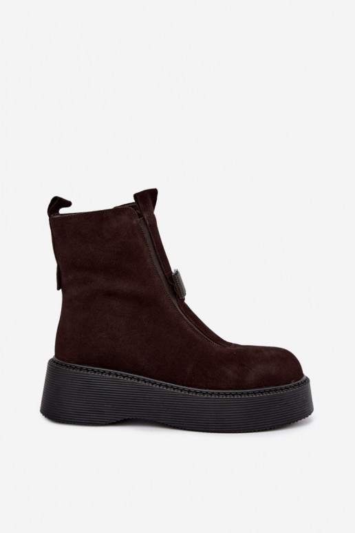 Aulinukai iš dirbtinės zomšos su platforma pašiltinti D&A CR62-3448 šokolado spalvos