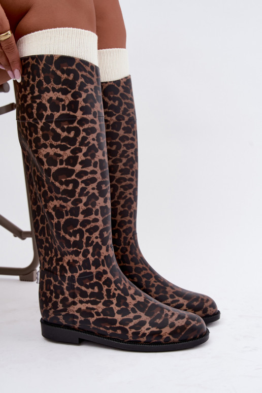 Aukšti moteriški guminiai batai su plačiais kulniukais ir leopardo kailio raštais Melianne
