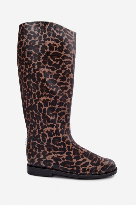 Aukšti moteriški guminiai batai su plačiais kulniukais ir leopardo kailio raštais Melianne