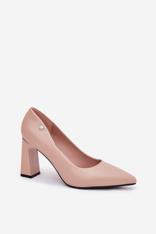 Elegantiško stiliaus bateliai ant stulpelio Vinceza 62221 smėlio spalvos