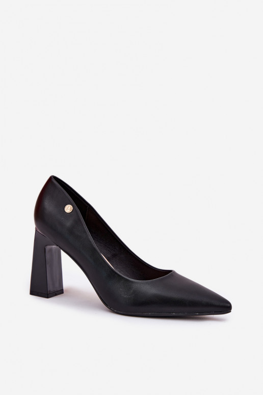 Elegantiško stiliaus bateliai ant stulpelio Vinceza 62221 juodos spalvos
