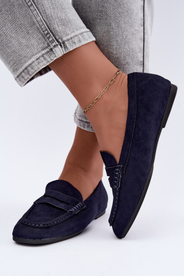 Lygiapadžiai moteriški mokasinai tamsiai mėlynos spalvos Sylvana