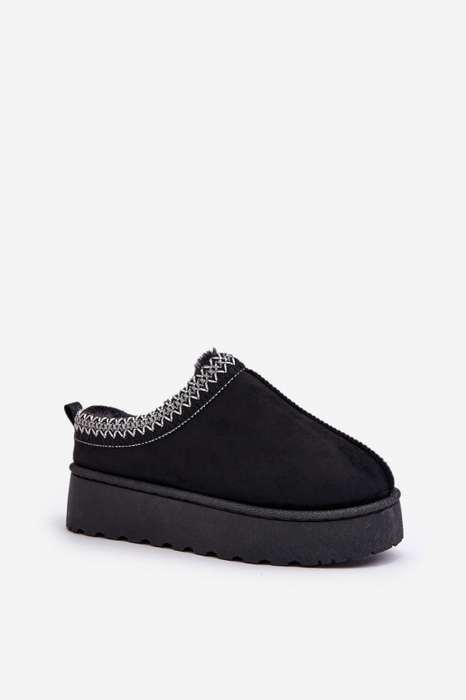Juodos spalvos moteriški sniego batai ant platformos su pašiltinimu ir kailiuku viduje Remenia