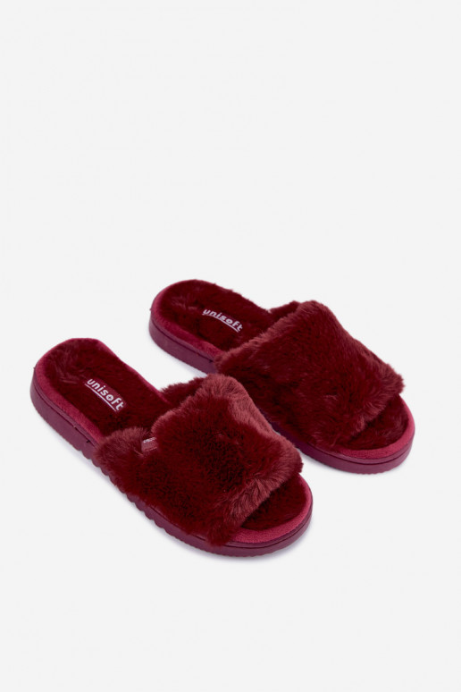 moteriškos šlepetės su kailiuku bordo spalvos Loraline