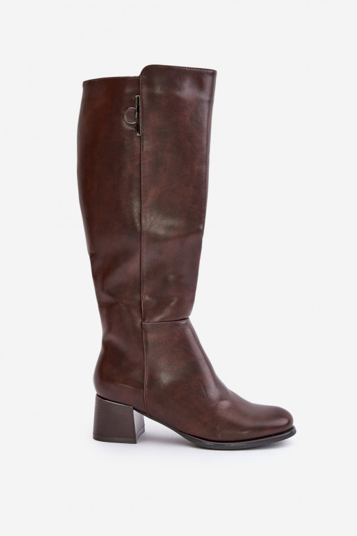 Ilgaauliai batai su kulniukais iš dirbtinės odos prieš kelį rudos spalvos Izanae