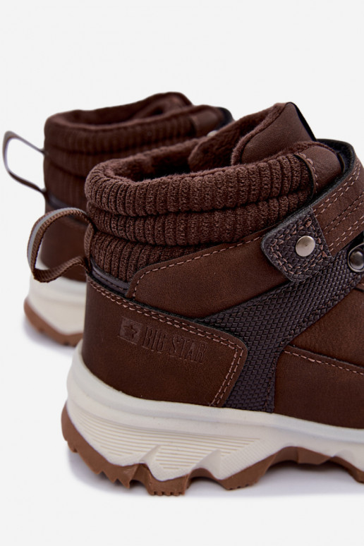 Tamsiai rudos spalvos vaikiški pašiltinti batai su lipniais užsegimais Big Star UU374006