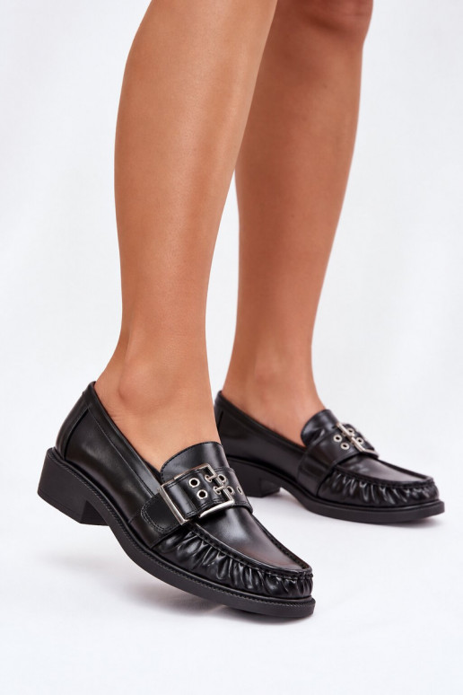 Moteriški mokasinai su raukiniais ir sagtimis juodos spalvos Daliare
