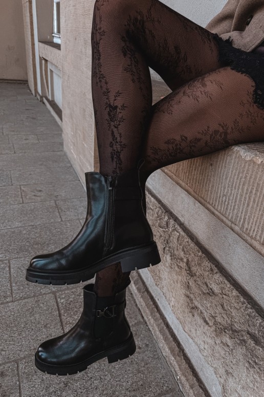 Pašiltinti stilingi aulinukai su ornamentais juodos spalvos Janira