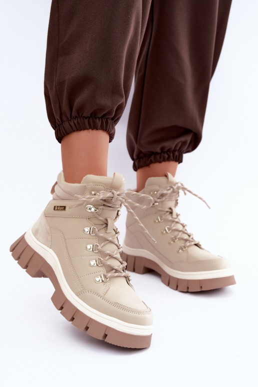 pašiltinti moteriški batai Lee Cooper LCJ-26-31-4581 smėlio spalvos