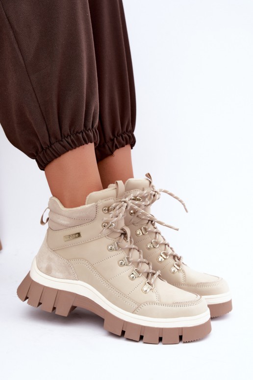 pašiltinti moteriški batai Lee Cooper LCJ-26-31-4581 smėlio spalvos