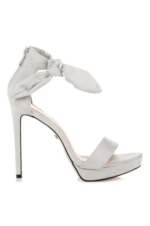 Zomšiniai pilki aukštakulniai sandalai surišamu užsegimu AF-8675G  - 3 Zomšiniai pilki aukštakulniai sandalai surišamu užsegimu AF-8675G  - 3