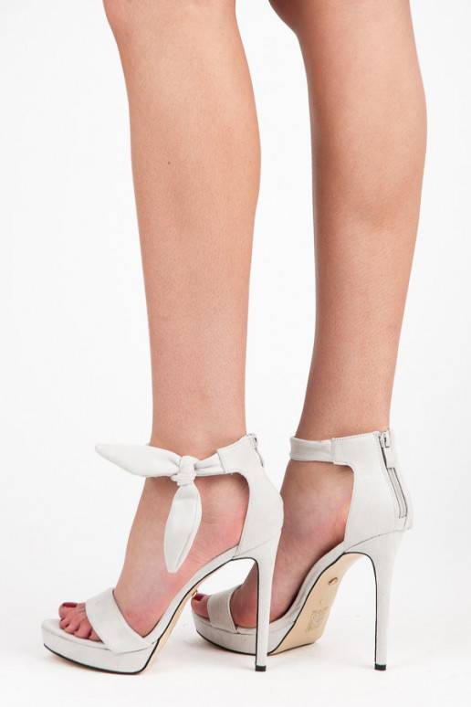 Zomšiniai pilki aukštakulniai sandalai surišamu užsegimu AF-8675G  - 2 Zomšiniai pilki aukštakulniai sandalai surišamu užsegimu AF-8675G  - 2