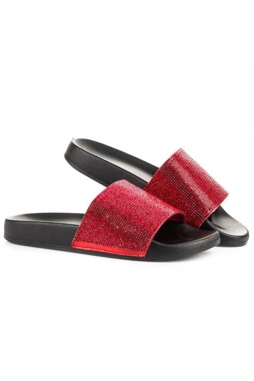 Raudonos spalvos tviskančios šlepetės 878R  - 3 Raudonos spalvos tviskančios šlepetės 878R  - 3