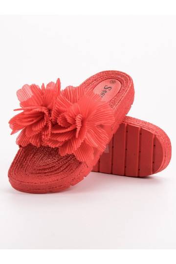 Raudonos spalvos Šlepetės su gėlėmis BAT_CK88R  - 1 2