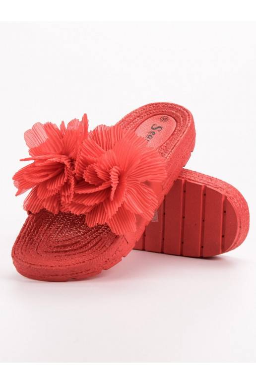 Raudonos spalvos Šlepetės su gėlėmis BAT_CK88R  - 2