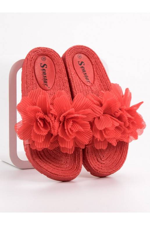 Raudonos spalvos Šlepetės su gėlėmis BAT_CK88R  - 3