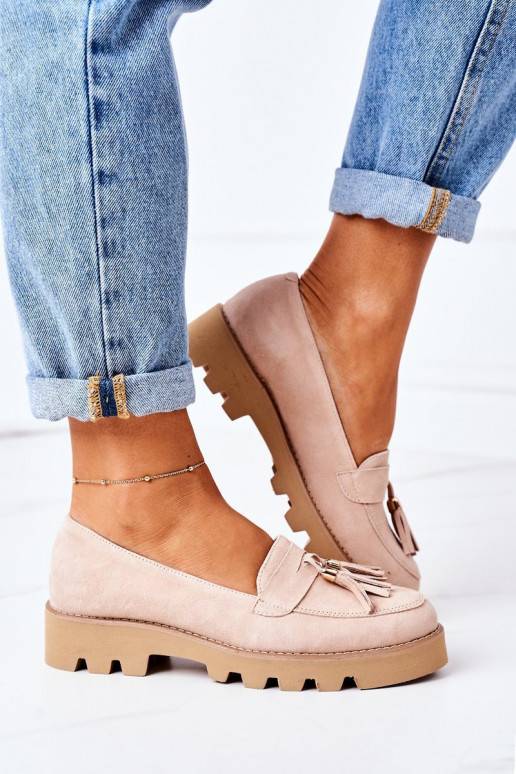 Zomšiniai mokasinai kapučino spalvos Zomšiniai mokasinai kapučino spalvos