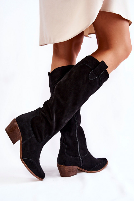 Juodi  ilgaauliai batai su kulniukais