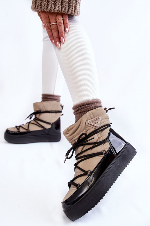 Smėlio-juodos spalvo sniego batai su... Smėlio-juodos spalvo sniego batai su...