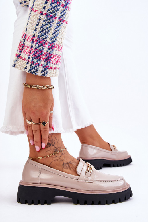 Lakuoti mokasinai su platforma smėlio... Lakuoti mokasinai su platforma smėlio...