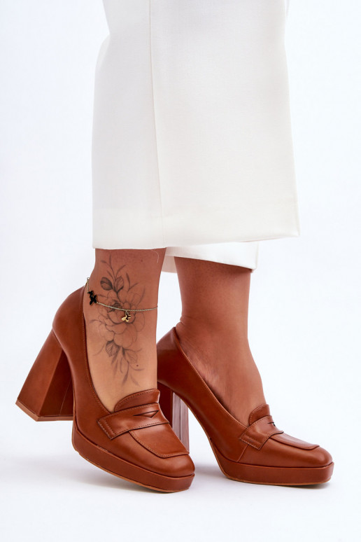 Stilingi bateliai plačiu kulnu  rudos...