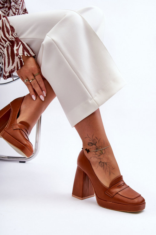 Stilingi bateliai plačiu kulnu  rudos...