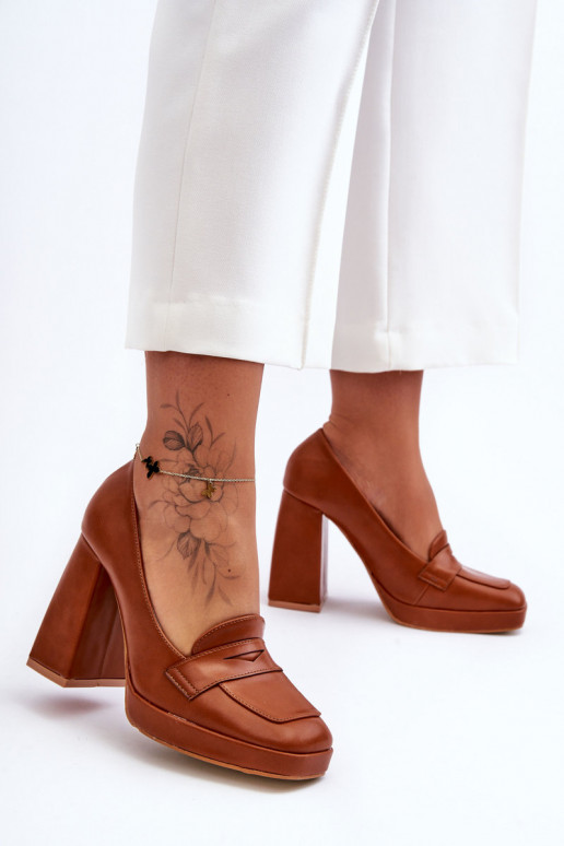 Stilingi bateliai plačiu kulnu  rudos...