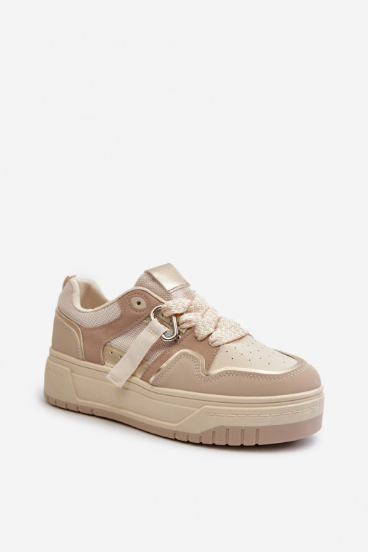 Sneakers modelio batai  su platforma iš dirbtinės odos smėlio spalvos Moun