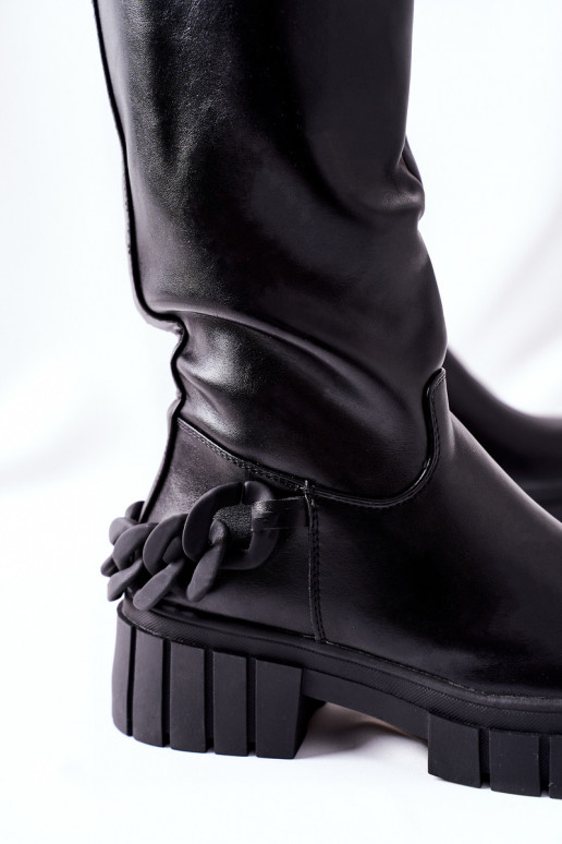 Juodos spalvos ilgaauliai batai su...