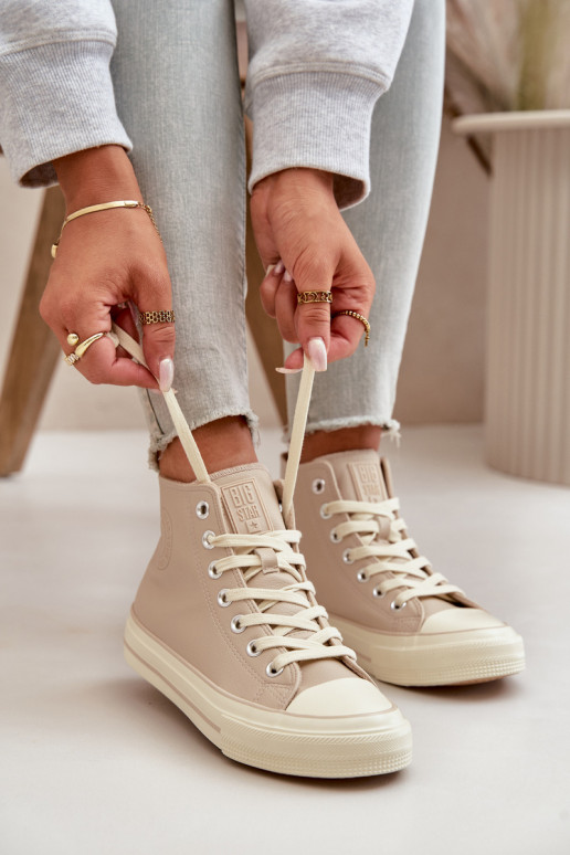 Laisvalaikio bateliai pašiltinti iš eko odos smėlio spalvos Big Star OO274934