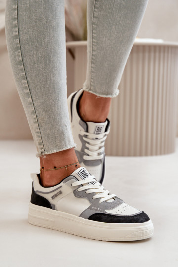 Moteriškos žemos Sneakers modelio batai iš eko odos Big Star OO274028 Baltos-pilkos spalvos