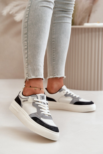 Moteriškos žemos Sneakers modelio batai iš eko odos Big Star OO274028 Baltos-pilkos spalvos 2