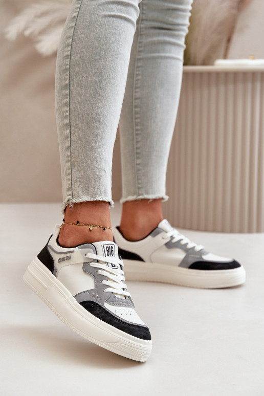 Moteriškos žemos Sneakers modelio batai iš dirbtinės odos Big Star OO274028 Baltos-pilkos spalvos