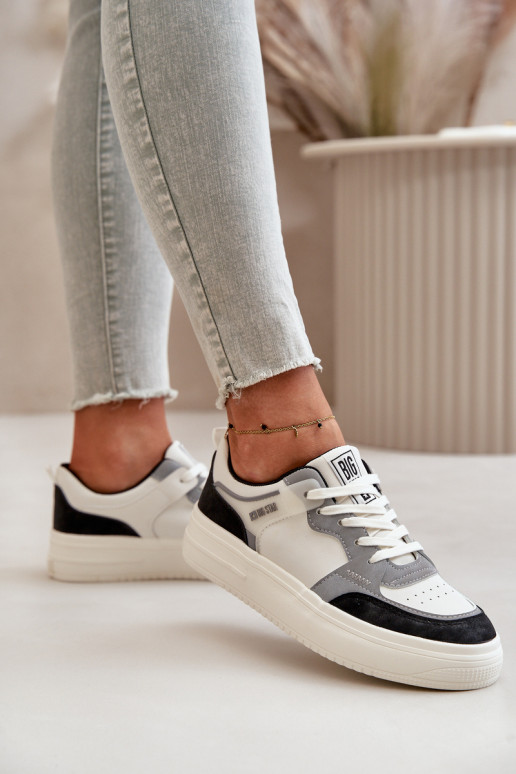 Moteriškos žemos Sneakers modelio batai iš dirbtinės odos Big Star OO274028 Baltos-pilkos spalvos