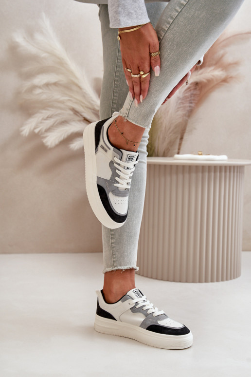 Moteriškos žemos Sneakers modelio batai iš eko odos Big Star OO274028 Baltos-pilkos spalvos
