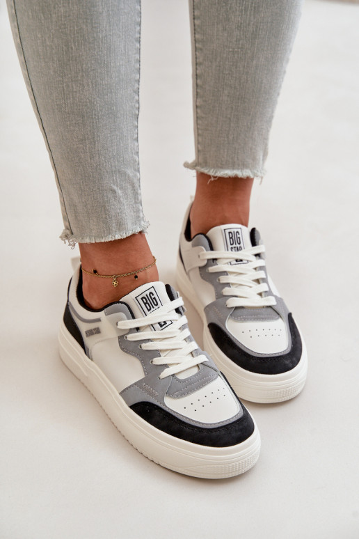 Moteriškos žemos Sneakers modelio batai iš dirbtinės odos Big Star OO274028 Baltos-pilkos spalvos