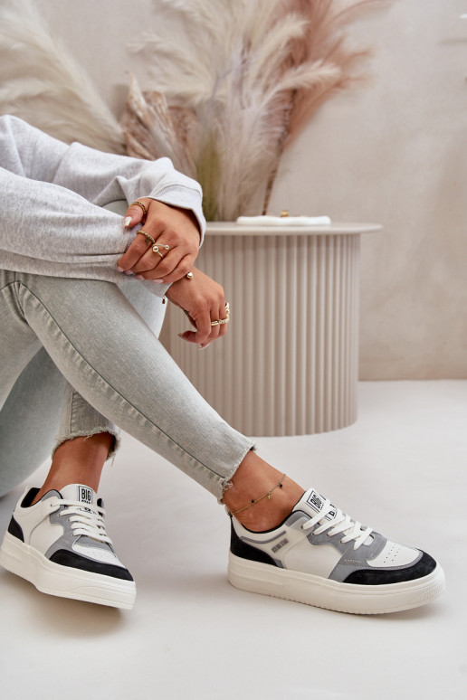 Moteriškos žemos Sneakers modelio batai iš eko odos Big Star OO274028 Baltos-pilkos spalvos