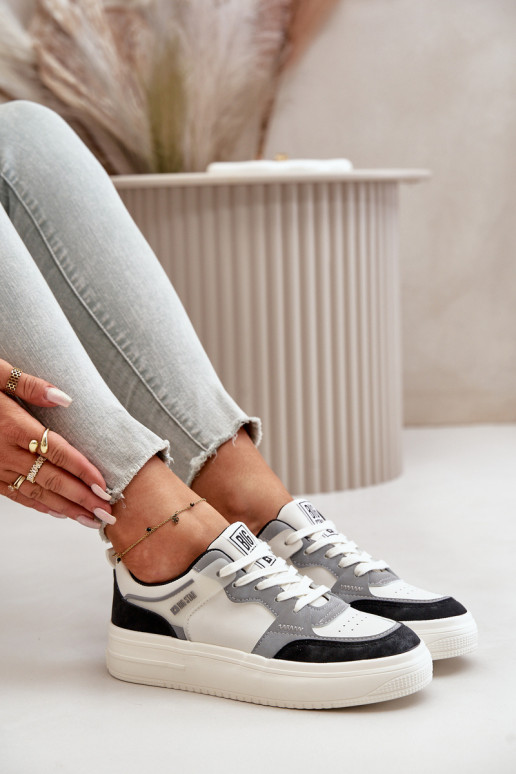 Moteriškos žemos Sneakers modelio batai iš eko odos Big Star OO274028 Baltos-pilkos spalvos