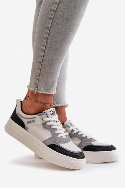Moteriškos žemos Sneakers modelio batai iš dirbtinės odos Big Star OO274028 Baltos-pilkos spalvos