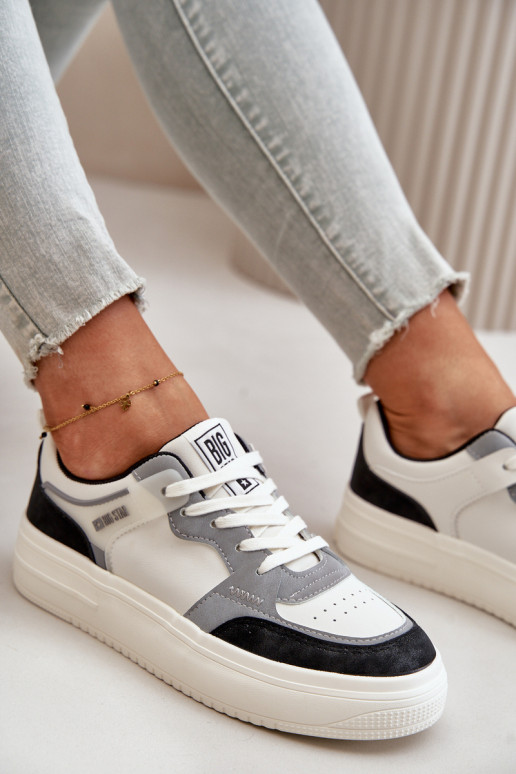 Moteriškos žemos Sneakers modelio batai iš eko odos Big Star OO274028 Baltos-pilkos spalvos