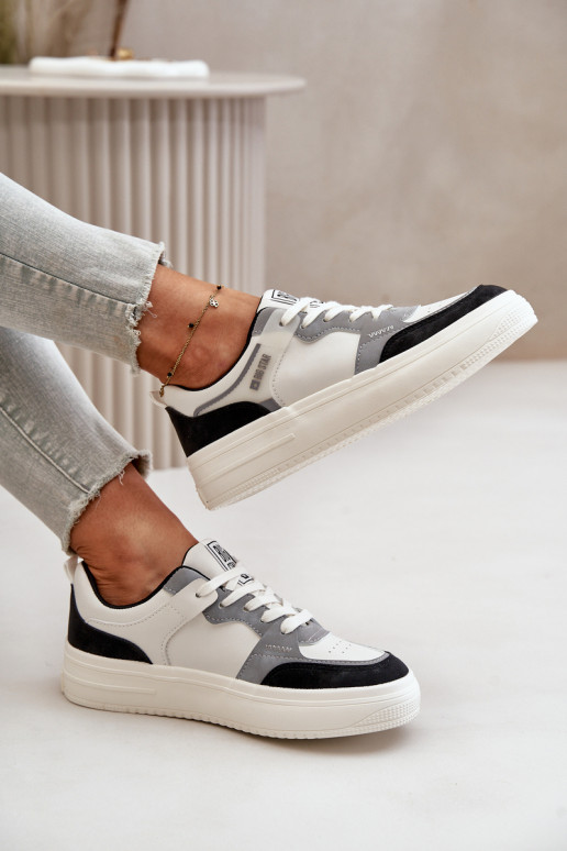 Moteriškos žemos Sneakers modelio batai iš eko odos Big Star OO274028 Baltos-pilkos spalvos