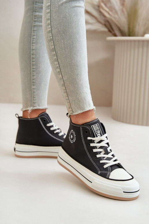 pašiltinti Laisvalaikio bateliai su platforma Eko Oda Big Star OO274062 juodos spalvos