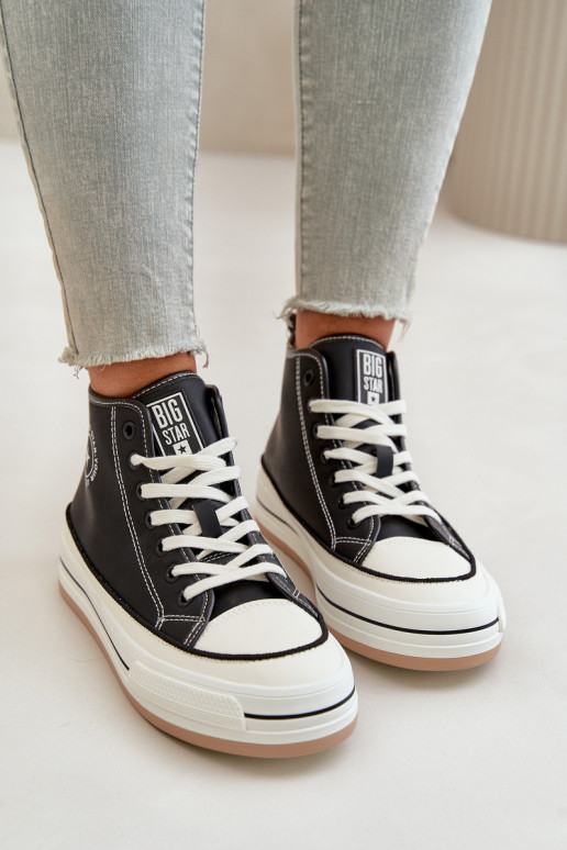 pašiltinti Laisvalaikio bateliai su platforma Eko Oda Big Star OO274062 juodos spalvos