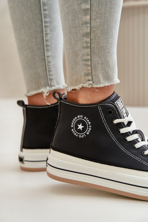 pašiltinti Laisvalaikio bateliai su platforma Eko Oda Big Star OO274062 juodos spalvos