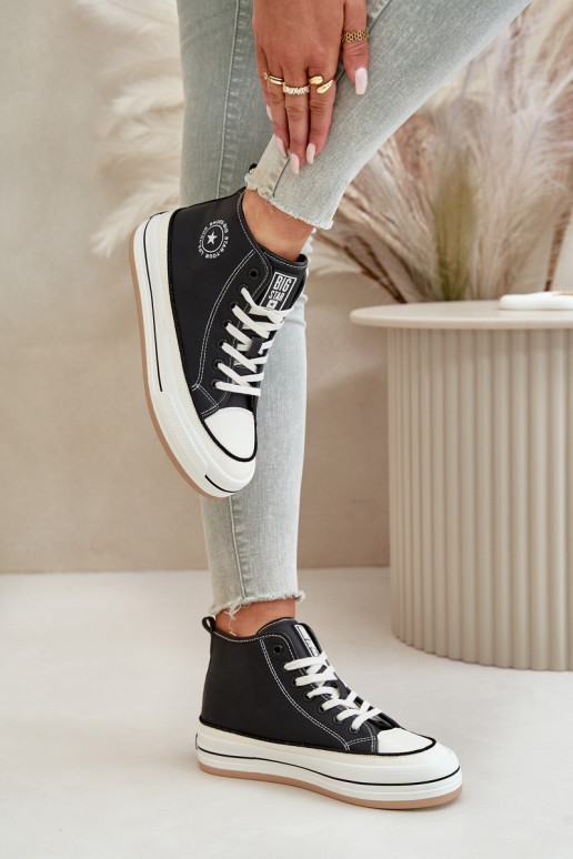 pašiltinti Laisvalaikio bateliai su platforma Eko Oda Big Star OO274062 juodos spalvos