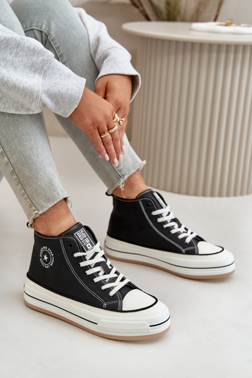 pašiltinti Laisvalaikio bateliai su platforma Eko Oda Big Star OO274062 juodos spalvos